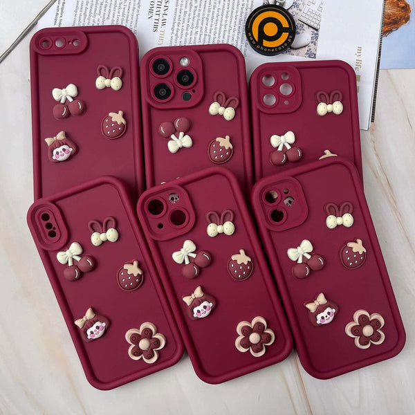 iPhone Cute 3D Cherry Flower Icons Silicon Case