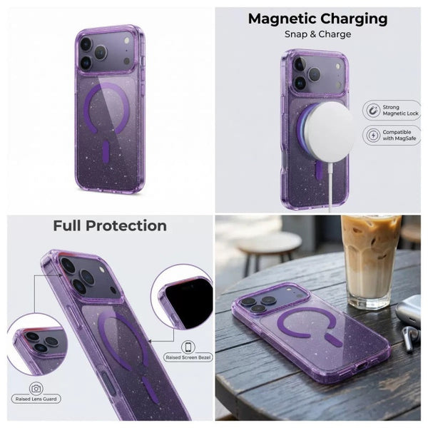 iPhone  2 in 1 Luxury Glitter MagSafe supported Case with Detachable Card Wallet Holder