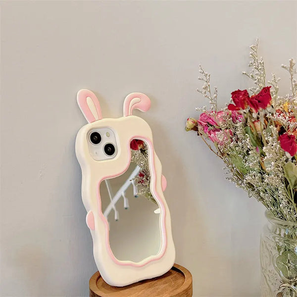 iPhone All Models Rabbit Face Mirror ShockProof Rubber 3D Case
