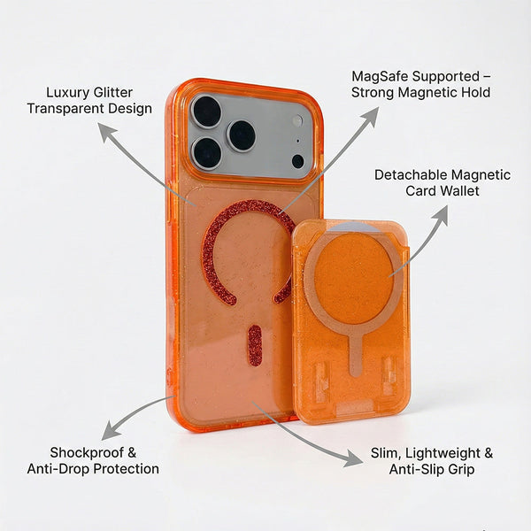 iPhone  2 in 1 Luxury Glitter MagSafe supported Case with Detachable Card Wallet Holder