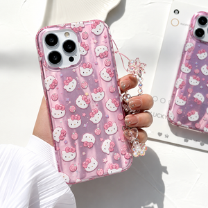 Kitty Blossom Glitter Charm Case For iPhone