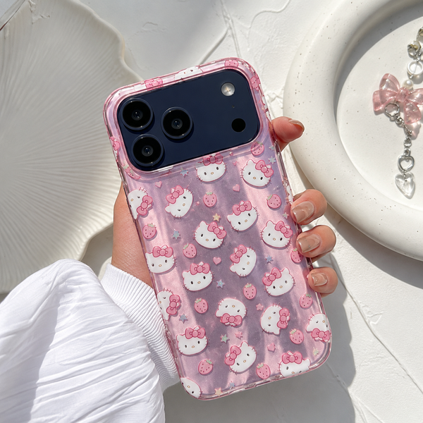 Kitty Blossom Glitter Charm Case For iPhone