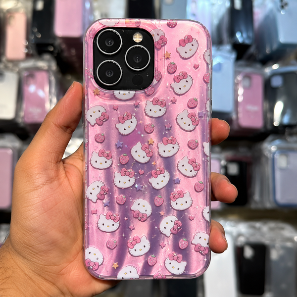 Kitty Blossom Glitter Charm Case For iPhone