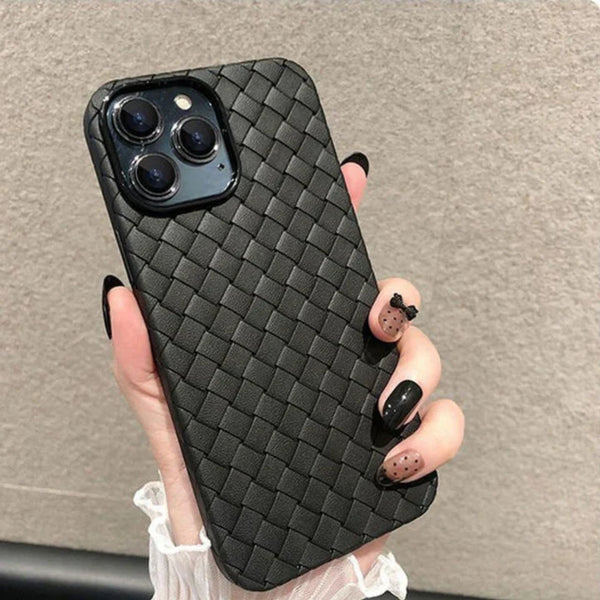 Woven Design Leather Feel Phone Case – Premium Stylish Cover with Full Protection for All iphone Models