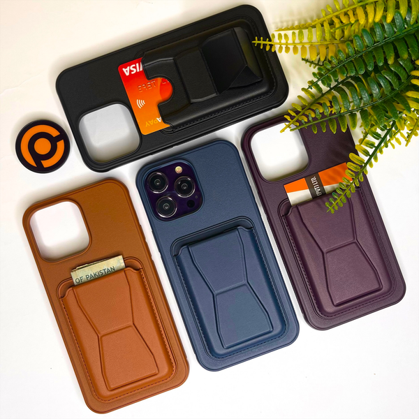 RockGuard Vintage Leather Card Holder iphone  Case with Adjustable Stand